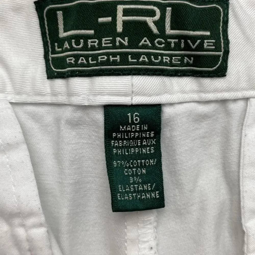 L-RL Ralph Lauren Active Women's White Roll Cuff Bermuda Shorts - Size 16